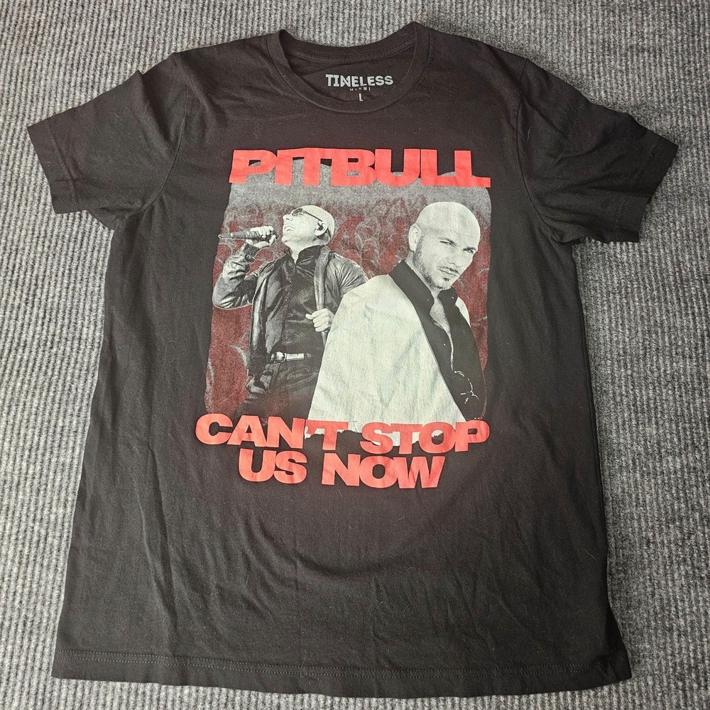 Pitbull Shirt Mens Large Black Can't Stop Us Now Tour Graphic Tee Music 2022